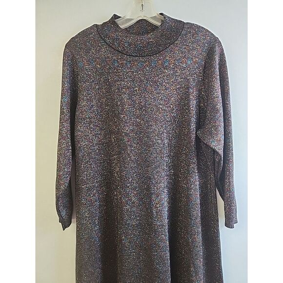 Lane Bryant Womens 18/20 Mock Neck Black Multicolor Glitter Sweater Party Dress‎ - Picture 1 of 8